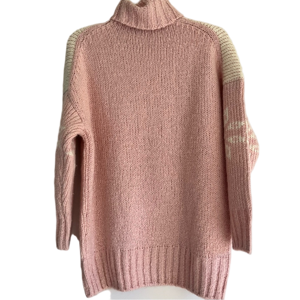 J. Crew Pink Cream Snowflake Turtleneck Holiday Oversized Cozy Sweater Women's L - Picture 4 of 10